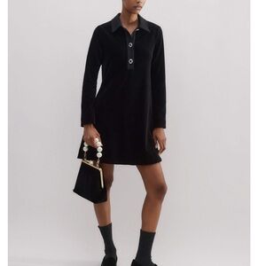 ME + Em Crystal Button Cord Velour A Line Dress Size 8 Quiet Luxury Long Sleeve